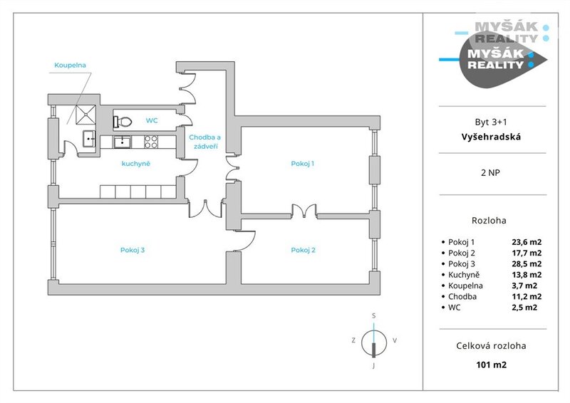 Prodej bytu 3+1, 102 m2 - Praha 2