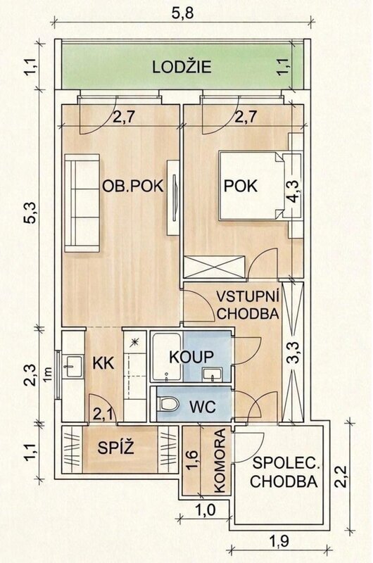 Prodej 2+1 s lodžií, OV, 2x komora
