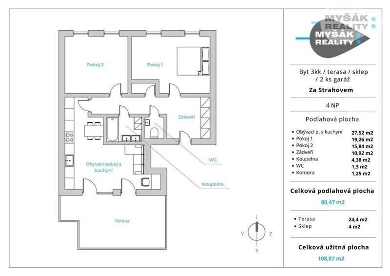 Prodej bytu 3kk/terasa, 2 GS, novostavba - Břevnov