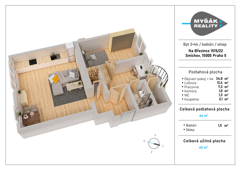 Prodej bytu 3+kk/B/S - OV - Ulice na Březince, Praha 5, Smíchov