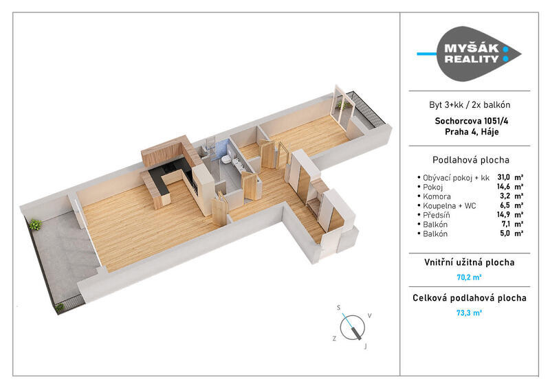 Pronájem novostavby 2+kk Sochorcova 10651/4, Praha 11 - Háje
